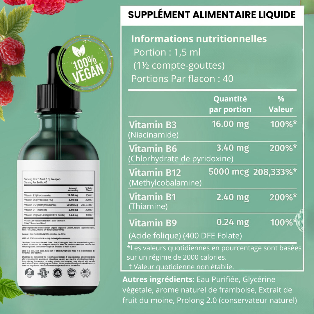 NyraBoost Vitamine B Liquides – Saveur Framboise