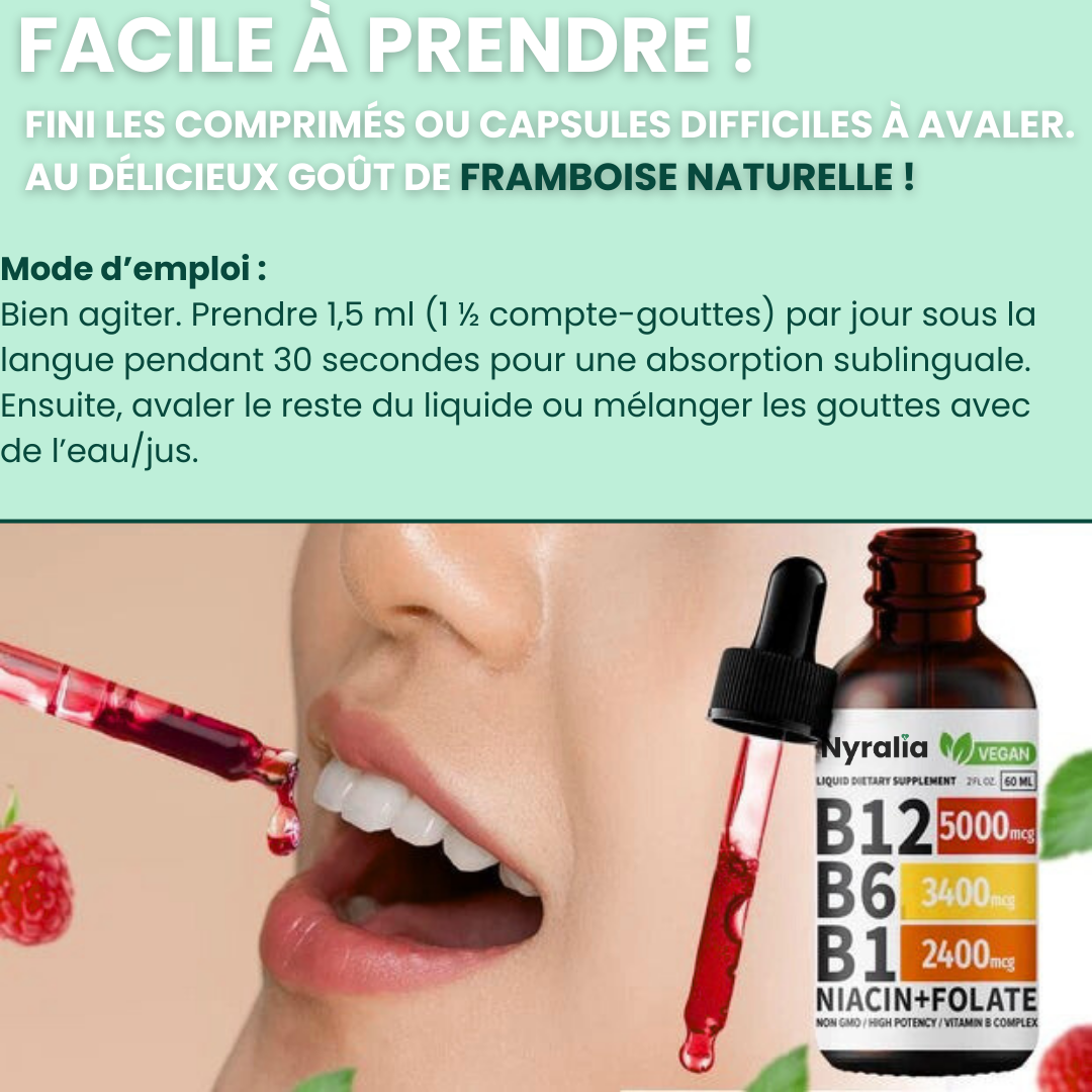 NyraBoost Vitamine B Liquides – Saveur Framboise