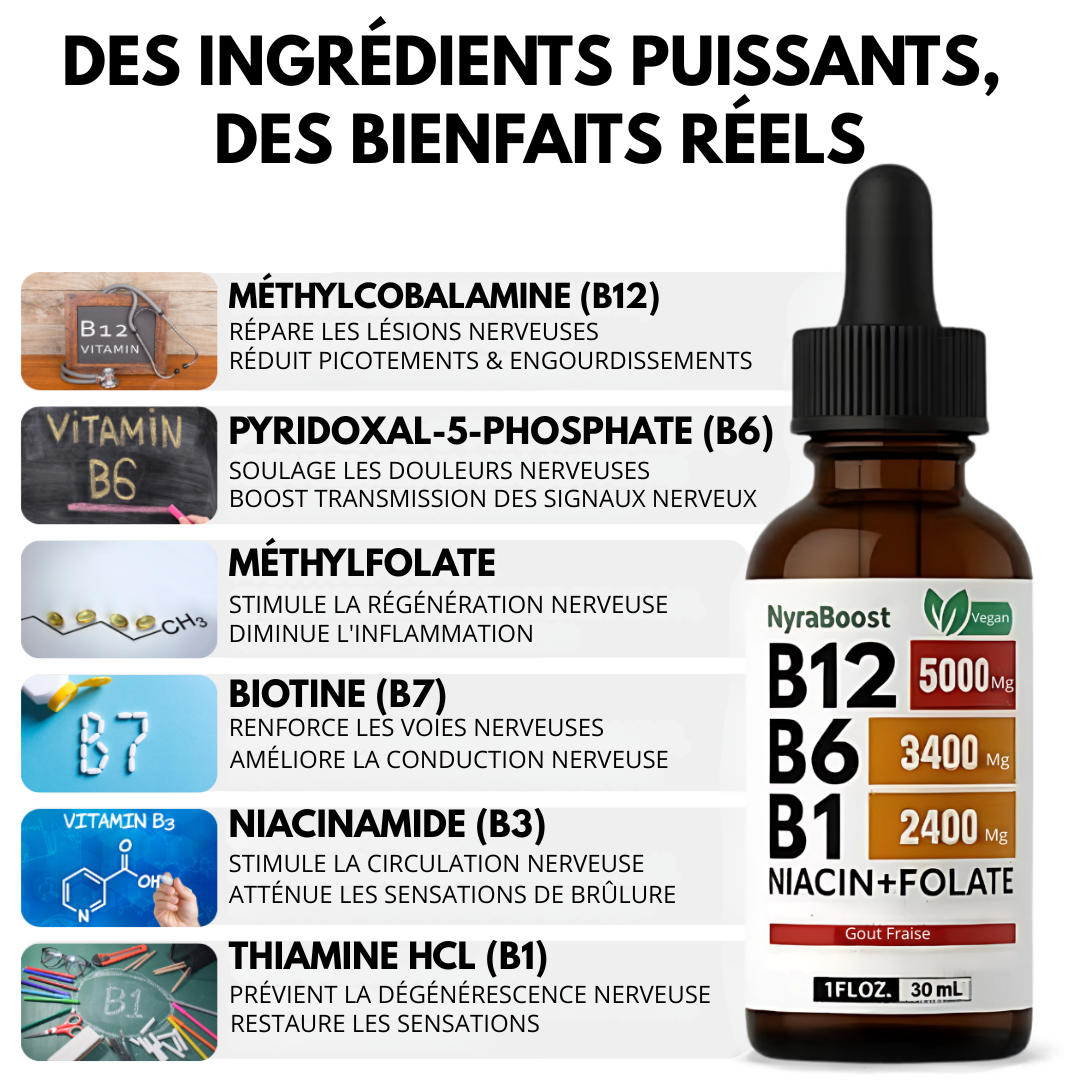 NyraBoost Vitamine B Liquides – Saveur Framboise